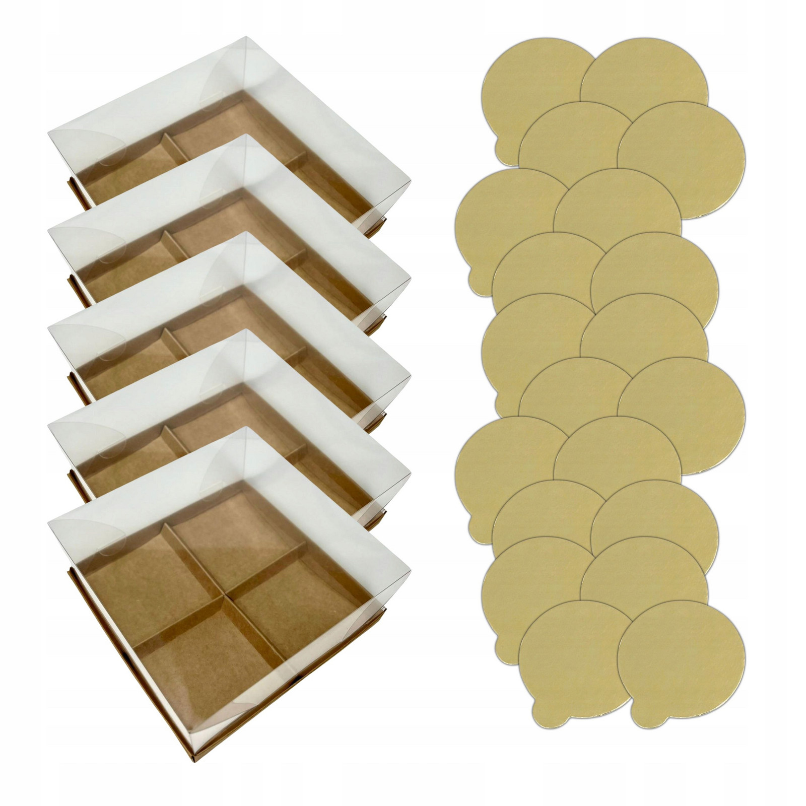 Set Krabička na 4 monoporce 19x19x8 cm kraft Podklad banketky Zlatý