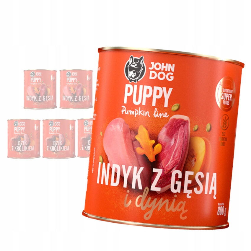 John Dog Puppy Krůta Husa A Divočák Králík MIX 6x800g