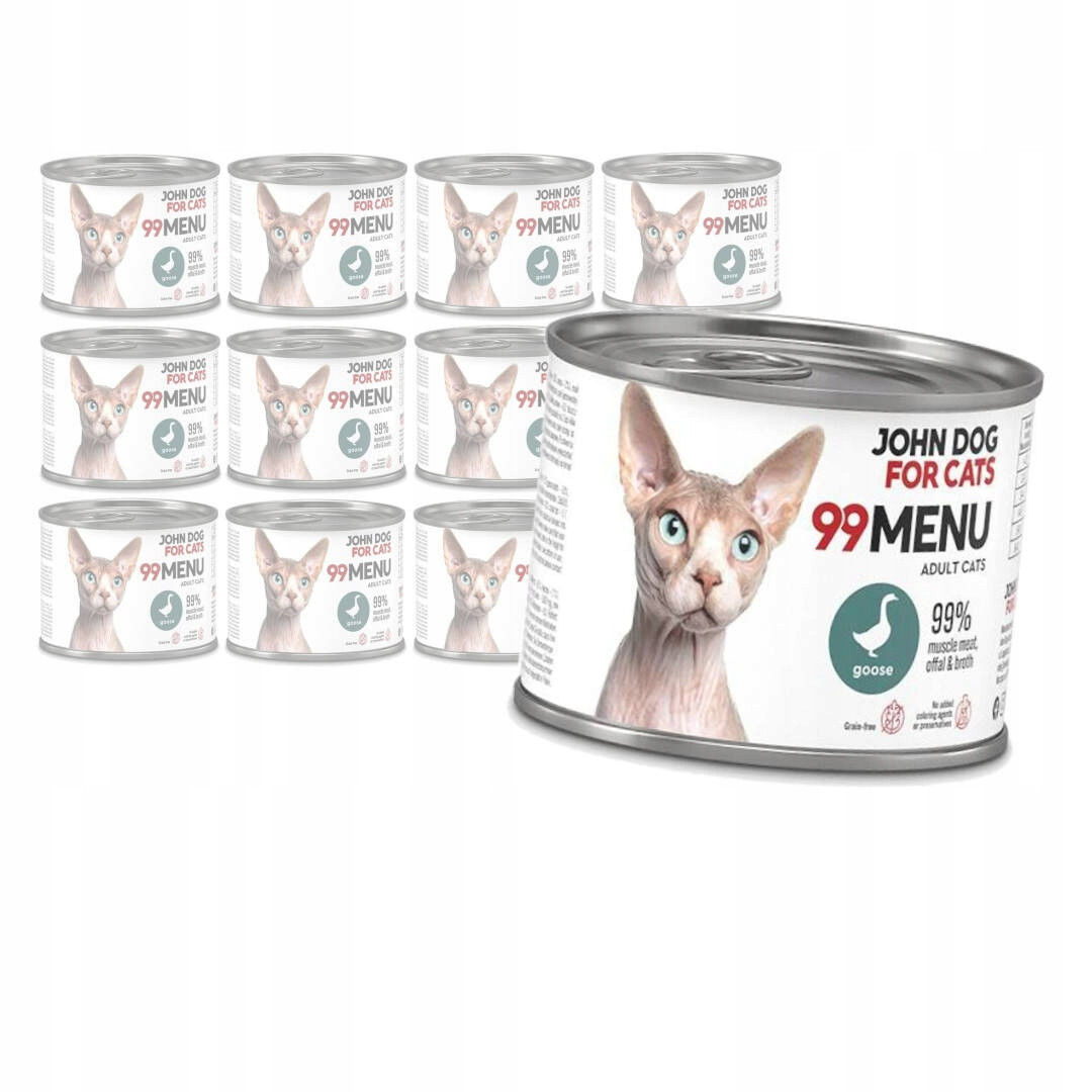 John Dog for Cats 99 Menu Mokré Krmivo pro dospělé kočky s husou 12x200g