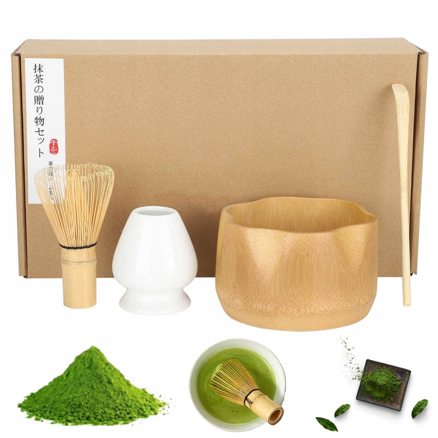 Dárková Sada Na Čaj Matcha Šálek Metla Keramický Stojánek