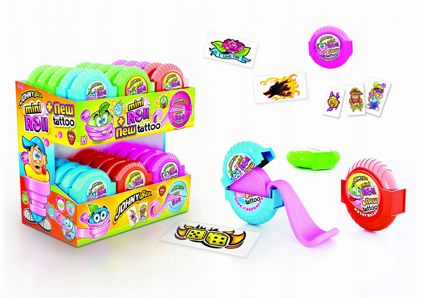 Johny Bee Žvýkačka Mini Roll Tattoo 18G X 30KS