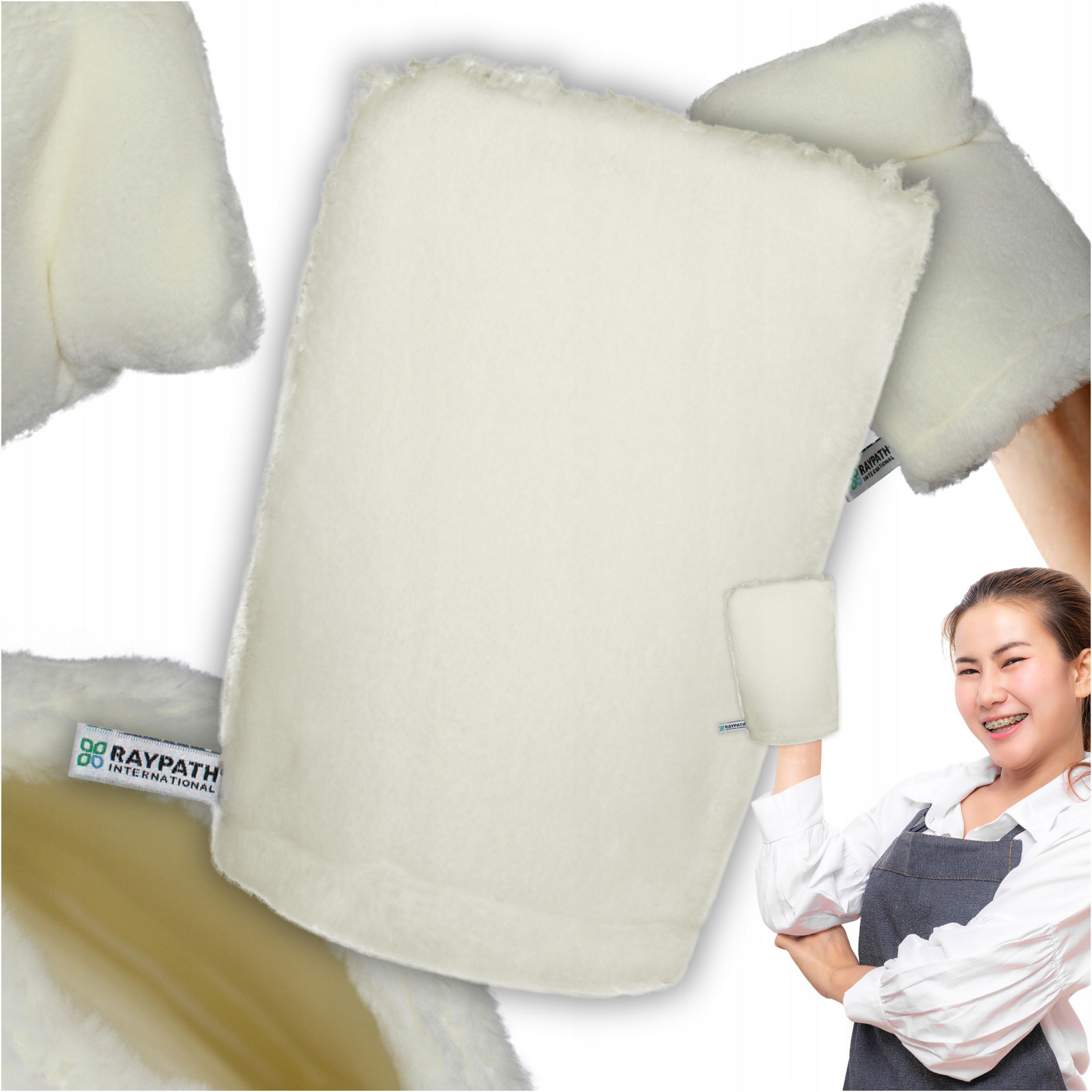 Raypath Čistící rukavice Bílá M na mokré povrchy s nanostříbrem