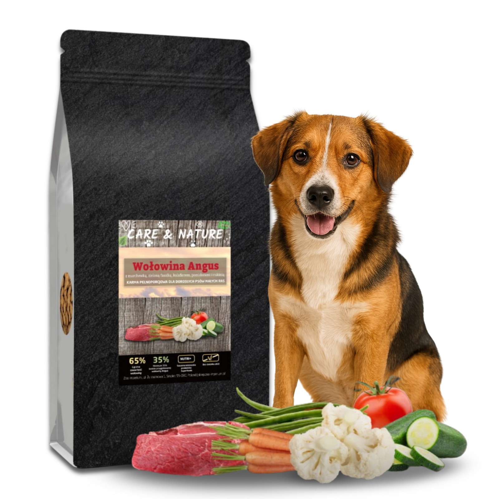 Suché Krmivo pro psy Care and Nature Hovězí maso Angus 65% Zelenina 35% 2 kg