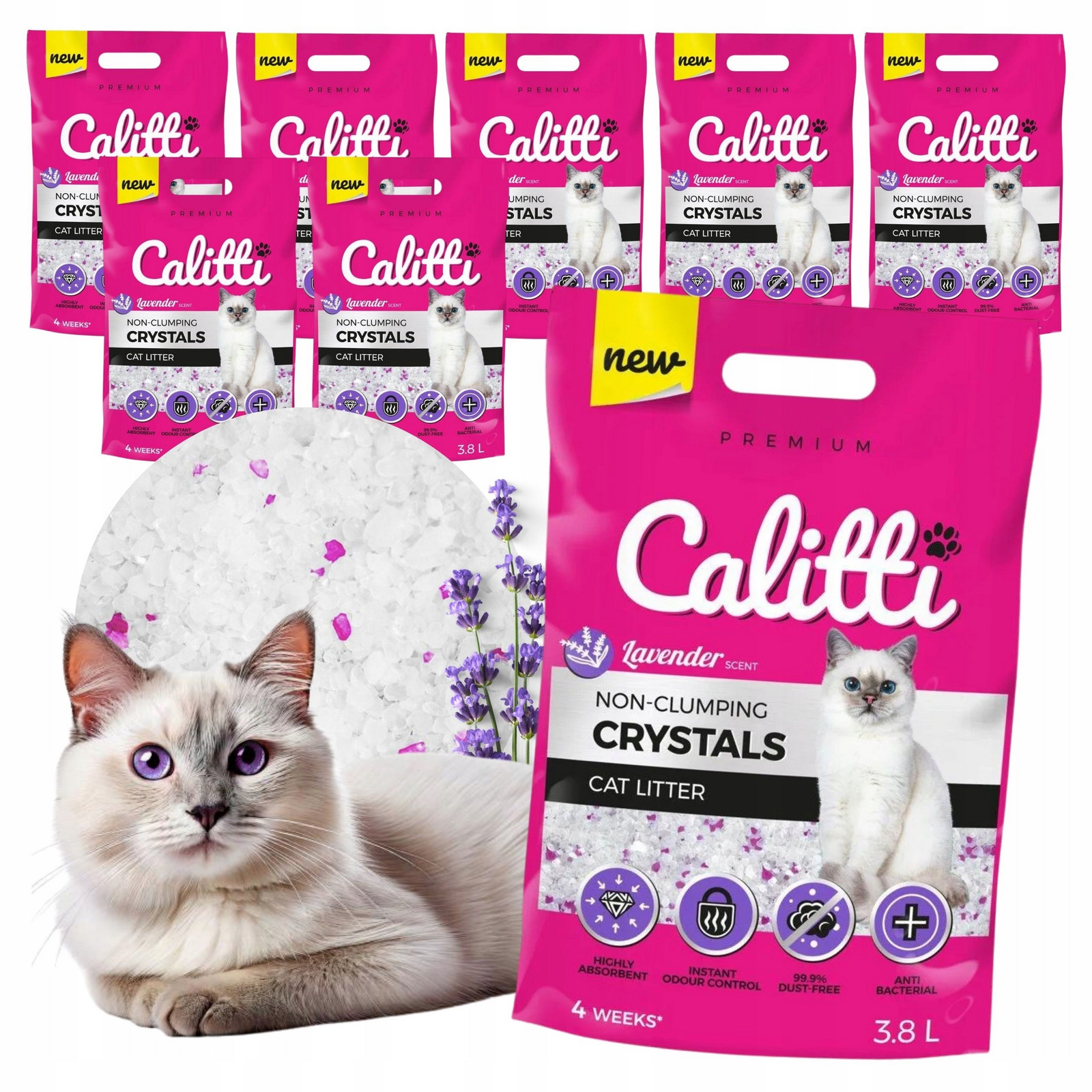 Silikonové Stelivo Levandule Calitti Crystals Substrát Pro Záchody Pro Kočky 8X3,8 L