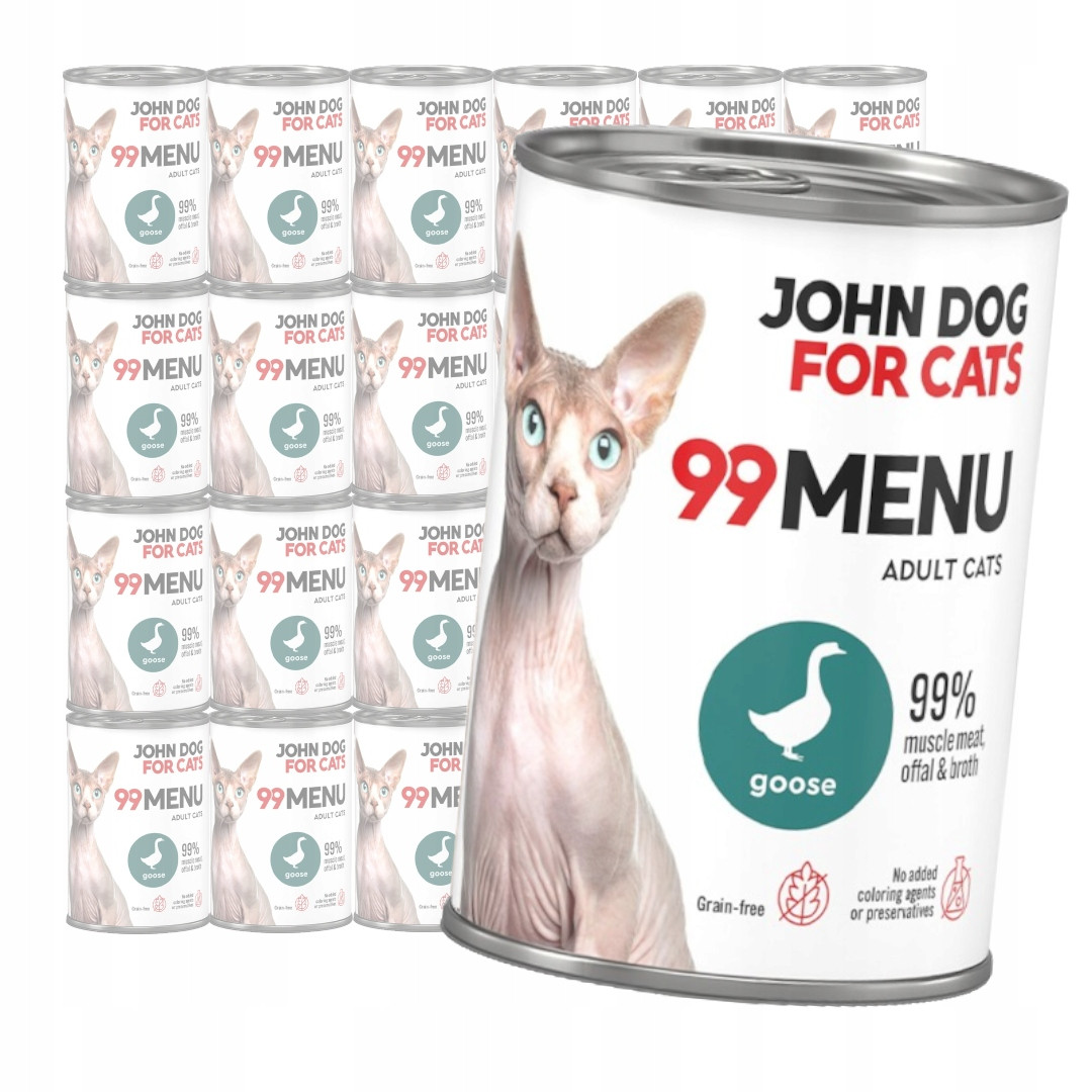 John Dog for Cats 99 Menu Mokré Krmivo pro dospělé kočky s husou 12x400g