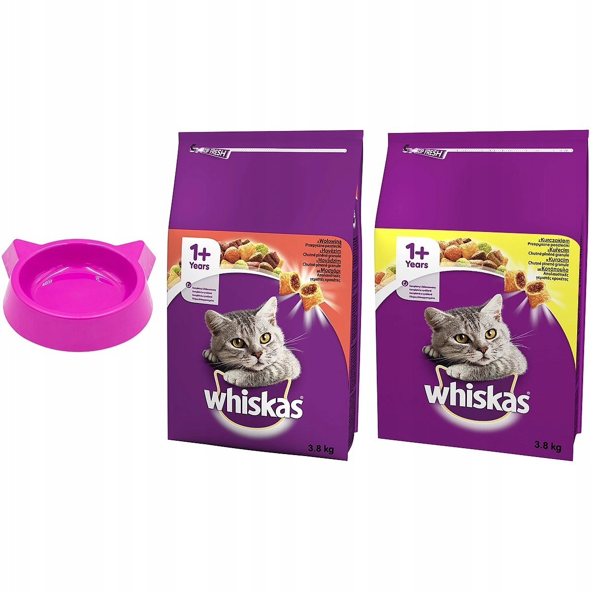 Krmivo suché whiskas pro kočky s hovězím masem s drůbežím miska bonus