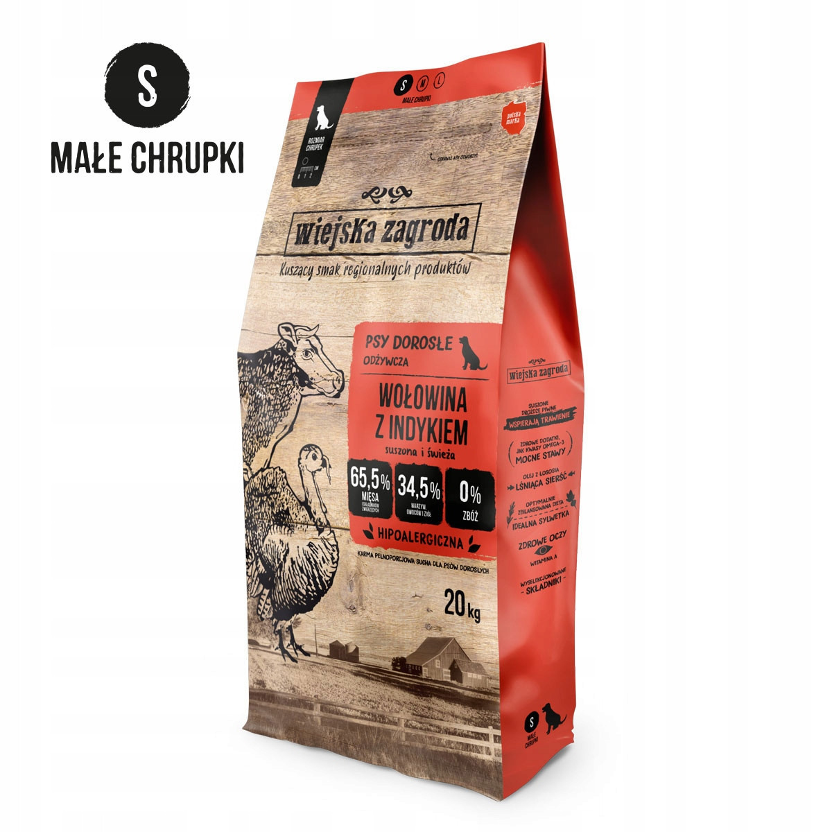 Wiejska Zagroda Hovězí maso s krůtím masem 20 kg Křupky S+ Bonus MultiVitum!