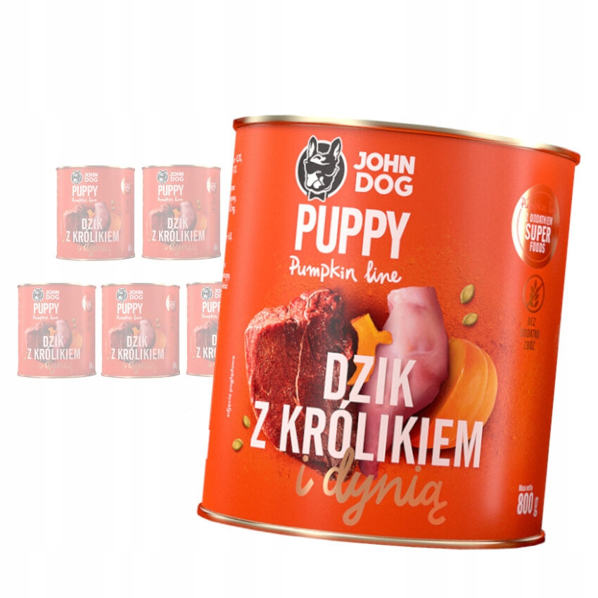 John Dog Puppy Divočák Králík Dýně Krmivo Psa 6x800g