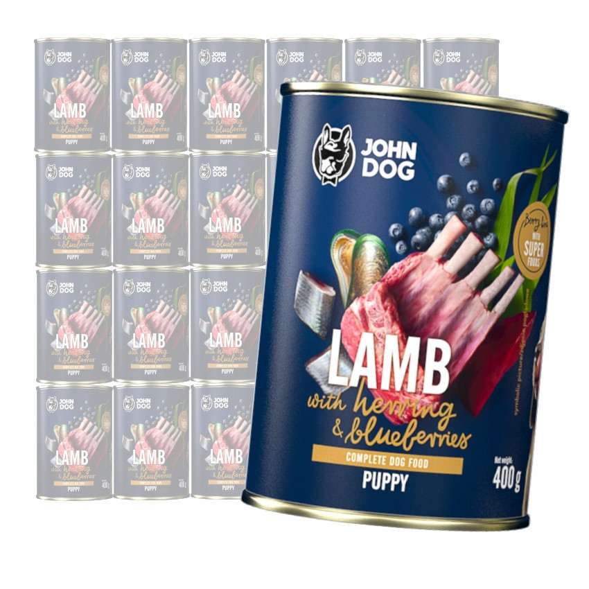 John Dog Puppy Jagničina Sleď A Borůvky 24x400g Krmivo Mokrá Pro Psa