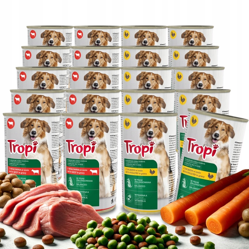 Tropi Plechovka Krmivo pro psy MIX Chutí Hovězí drůbež 20x1250g