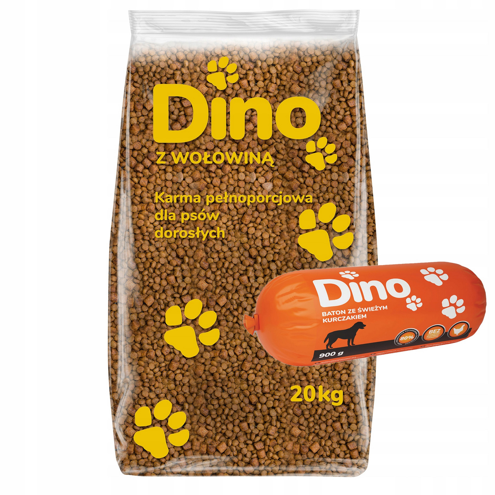 Krmivo pro psy Dino 20 kg hovězí maso klobása 900 g