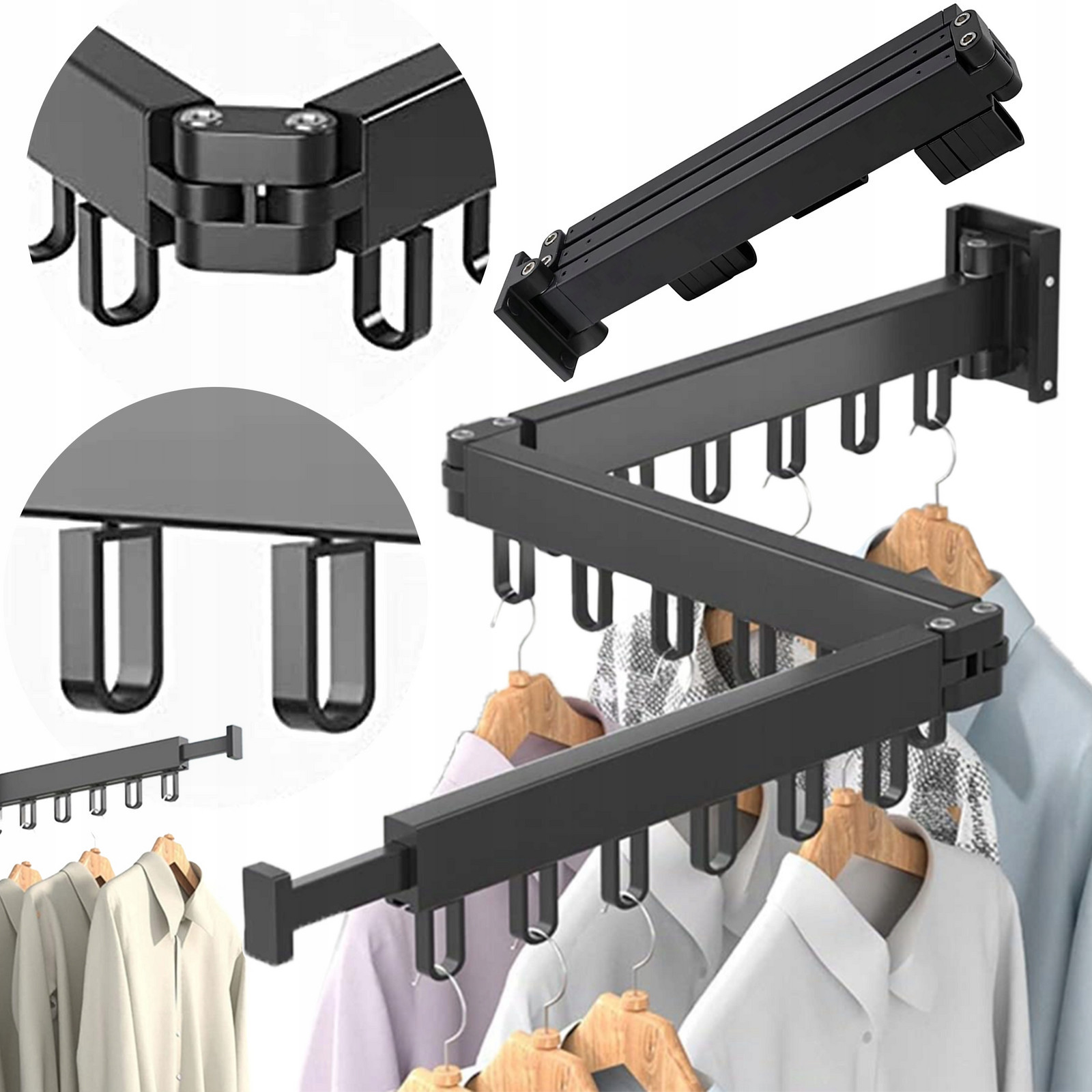 Sušák Na Prádlo Věšák na oblečení Praní Rozkládací nástěnný na zeď