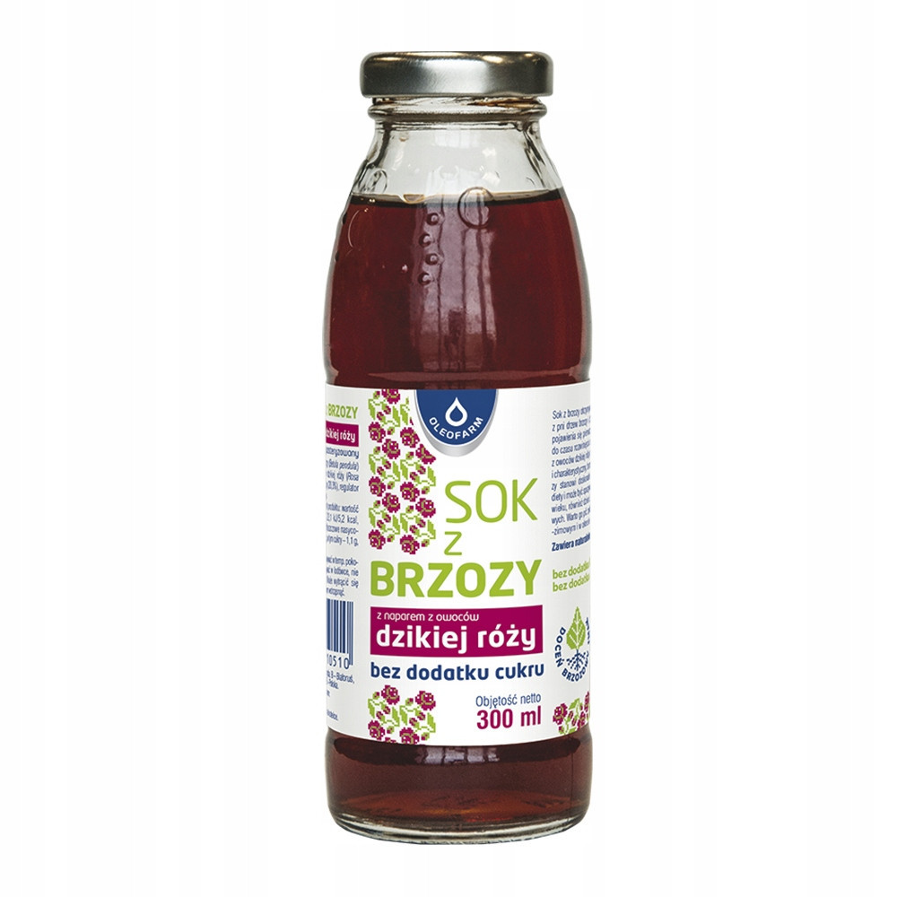 Oleofarm Březová šťáva s nálevem šípková růže bez cukru 300 ml Set: 15 ks