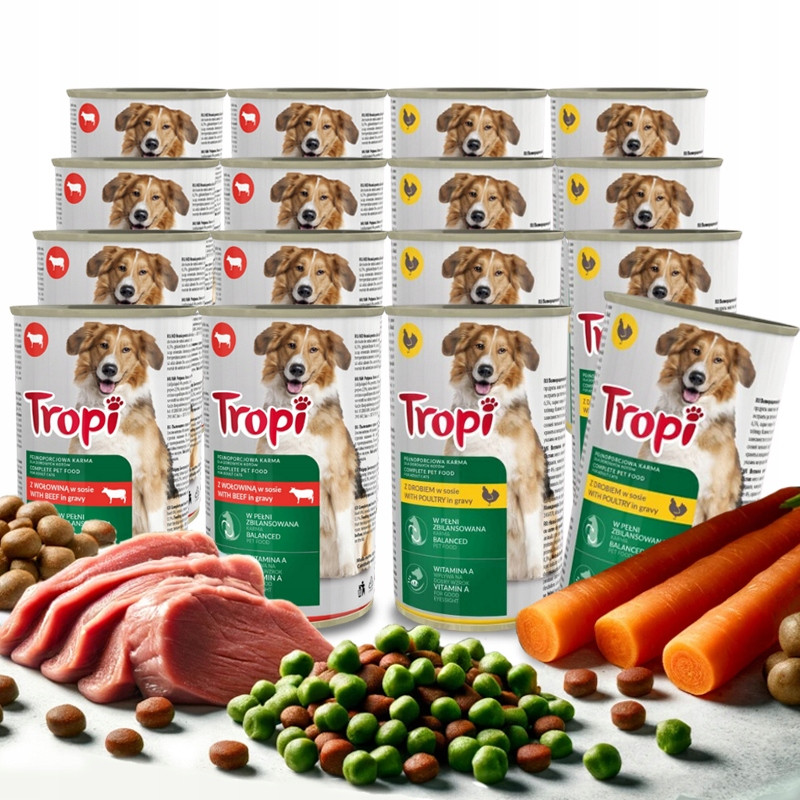 Tropi Plechovka Krmivo pro psy MIX Chutí Hovězí drůbež 16x1250g