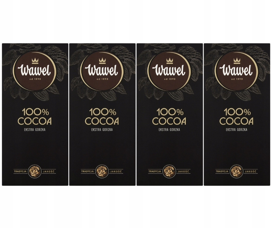 4x Hořká Čokoláda Extra Bez přidaného cukru Premium 100% cocoa 80g Wawel