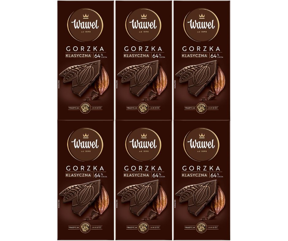 6 x Hořká Čokoláda 64% Cocoa Klasická Premium 90g Wawel