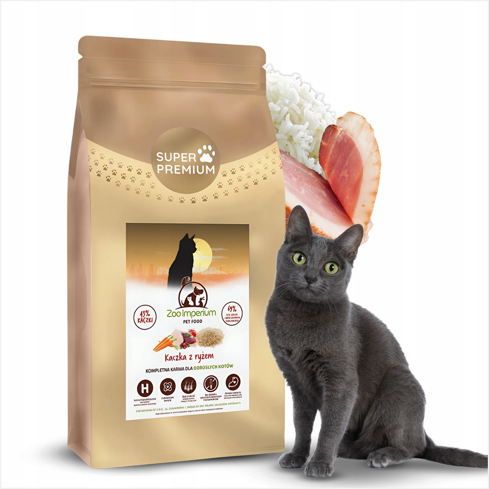 Suché Krmivo pro kočky Zoo-Impérium Hypoalergenní Kachna s Rýží Dospělé 2kg