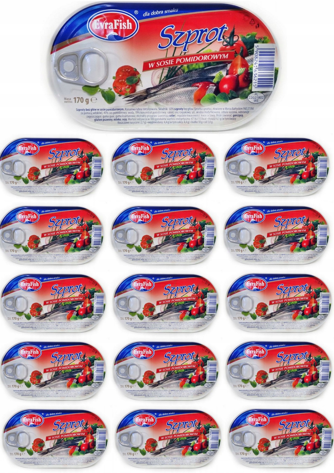 16x Šproty v rajčatové omáčce v konzervě ryba170 g Evrafish