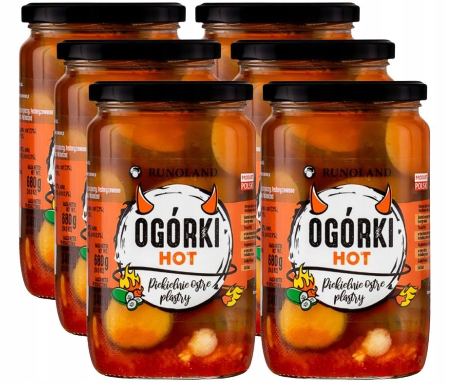 6 x Konzervované okurky s chilli paprikou Hot Pikantní plátky Ostré Runoland