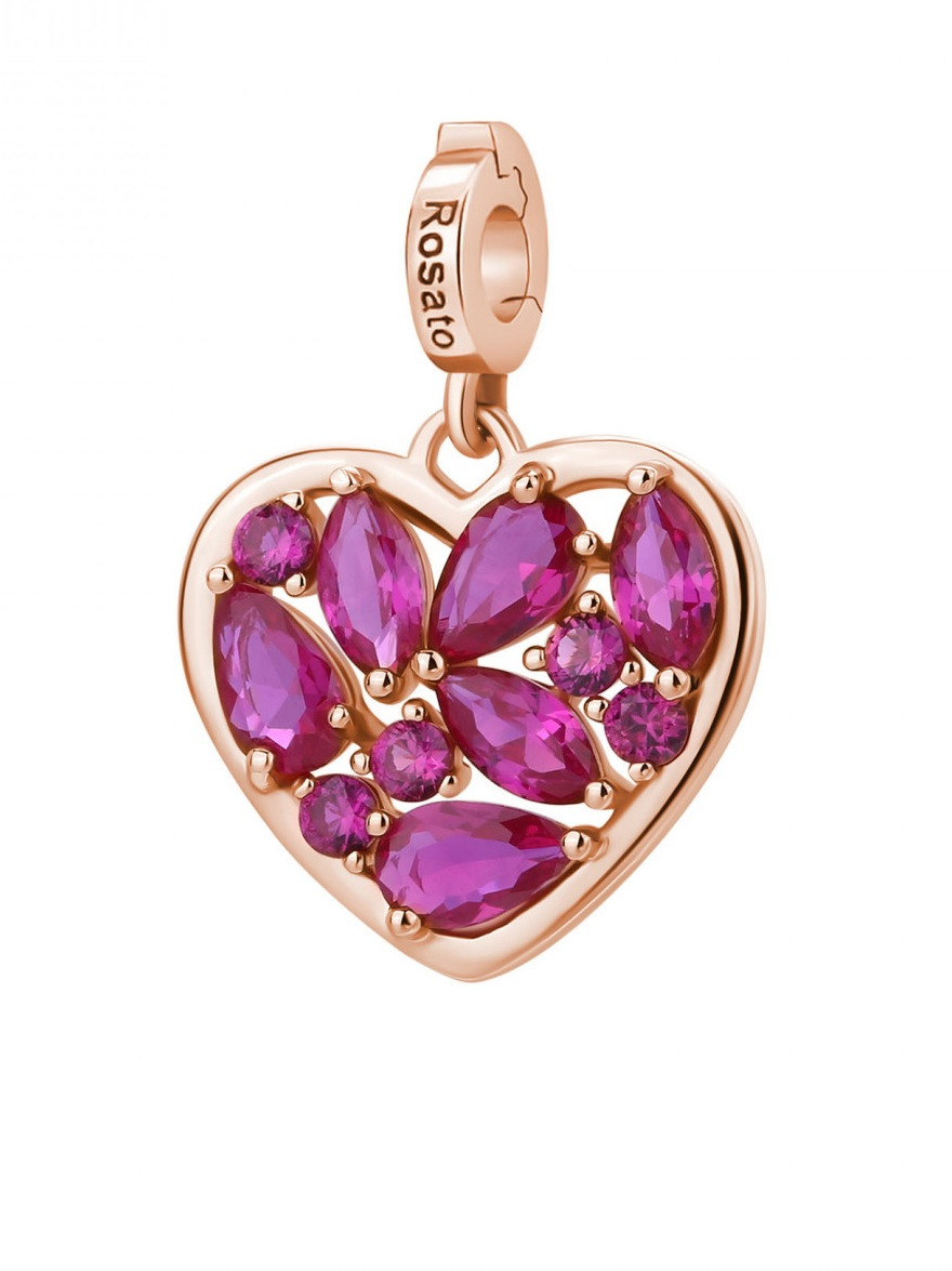 Rosato Pozlacený srdíčkový přívěsek s fuchsiovými zirkony Storie RZ242