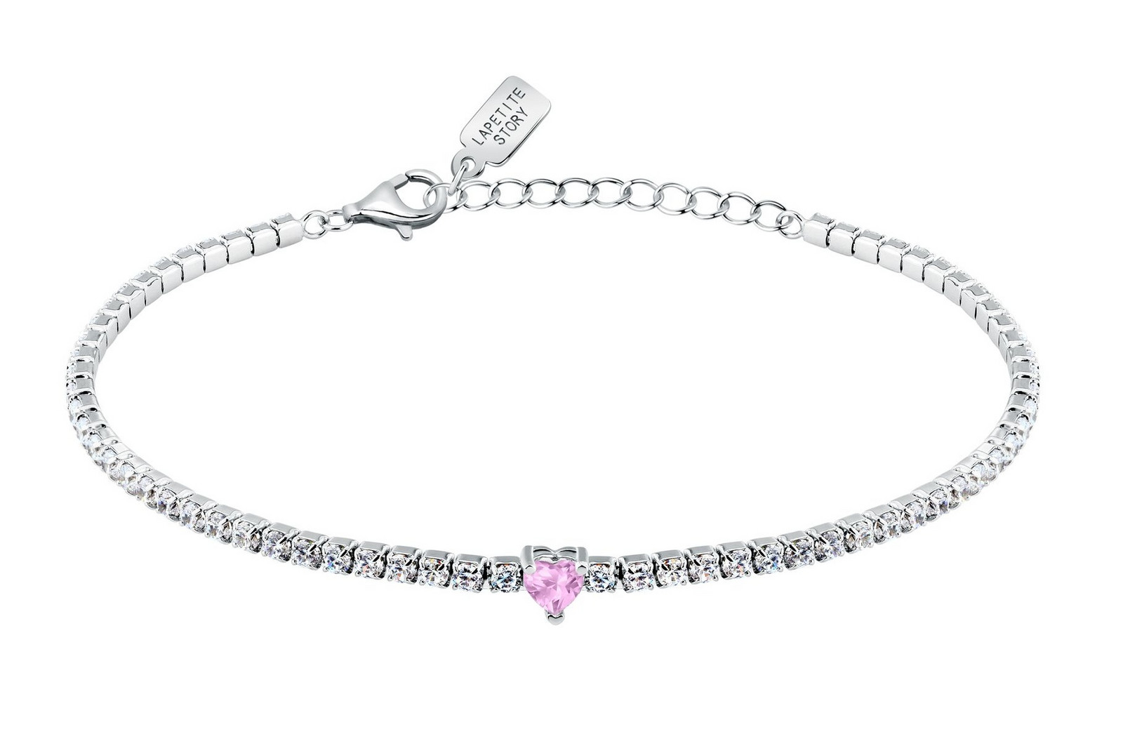 La Petite Story Stříbrný tenisový náramek s růžovým srdíčkem LPS05AWV38