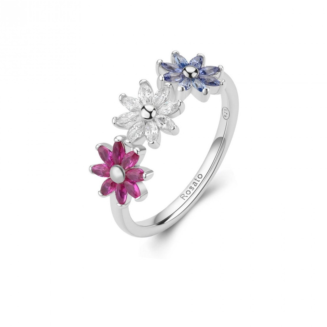 Rosato Stříbrný květinový prsten s kubickými zirkony Gaia RZGA81 52 mm