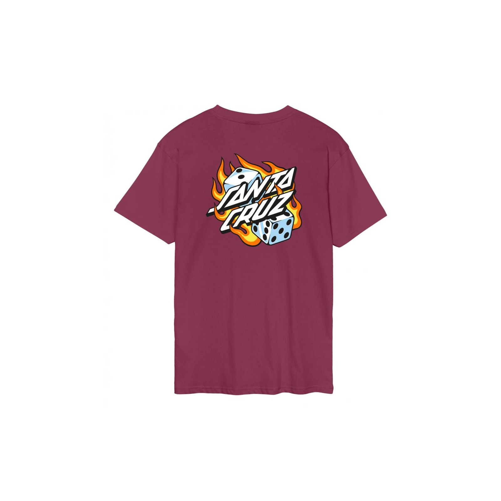 triko SANTA CRUZ - Flaming Dice Dot Chest T-Shirt Burgundy (BURGUNDY)