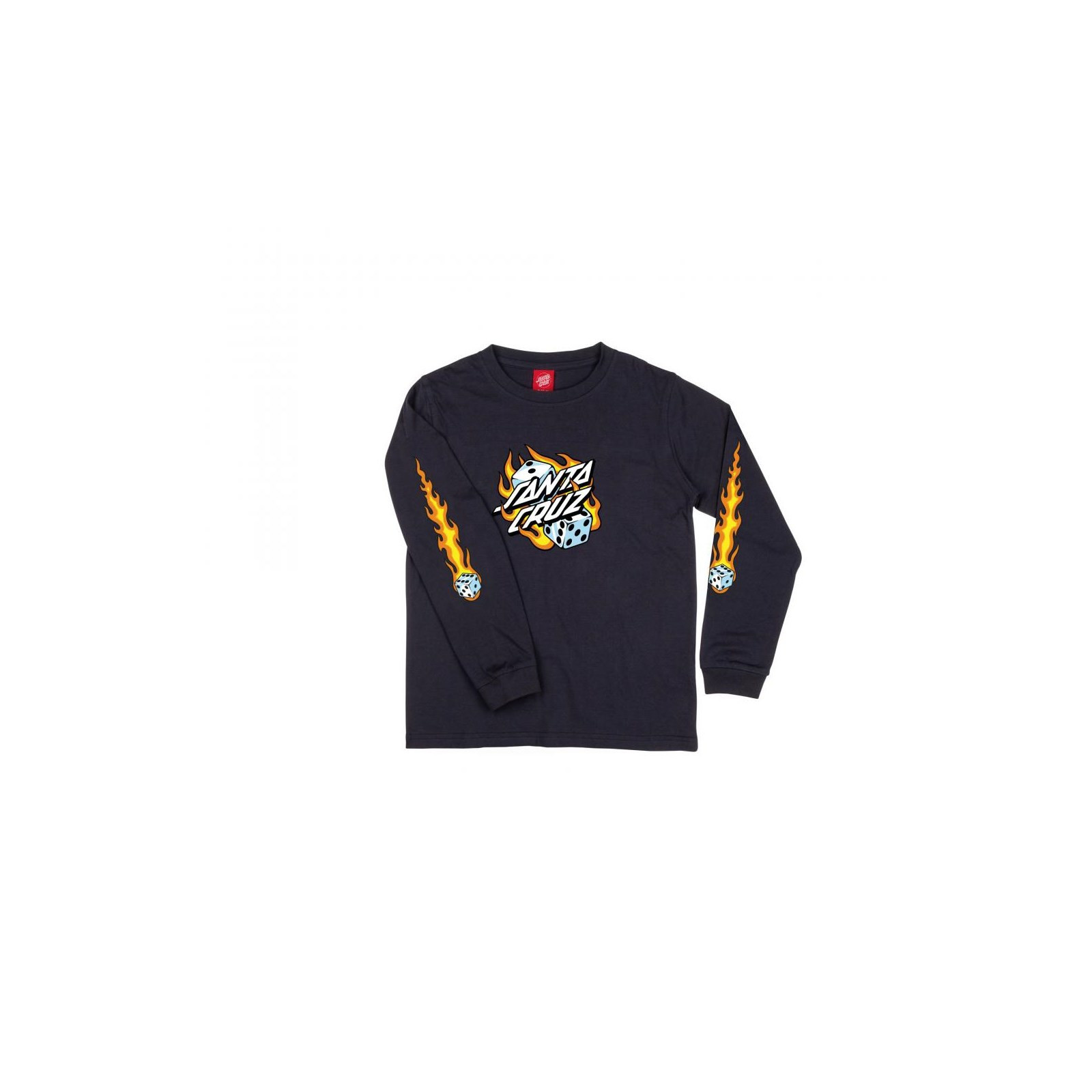 triko SANTA CRUZ - Youth Flaming Dice Dot LS Black (BLACK) velikost: 12-14