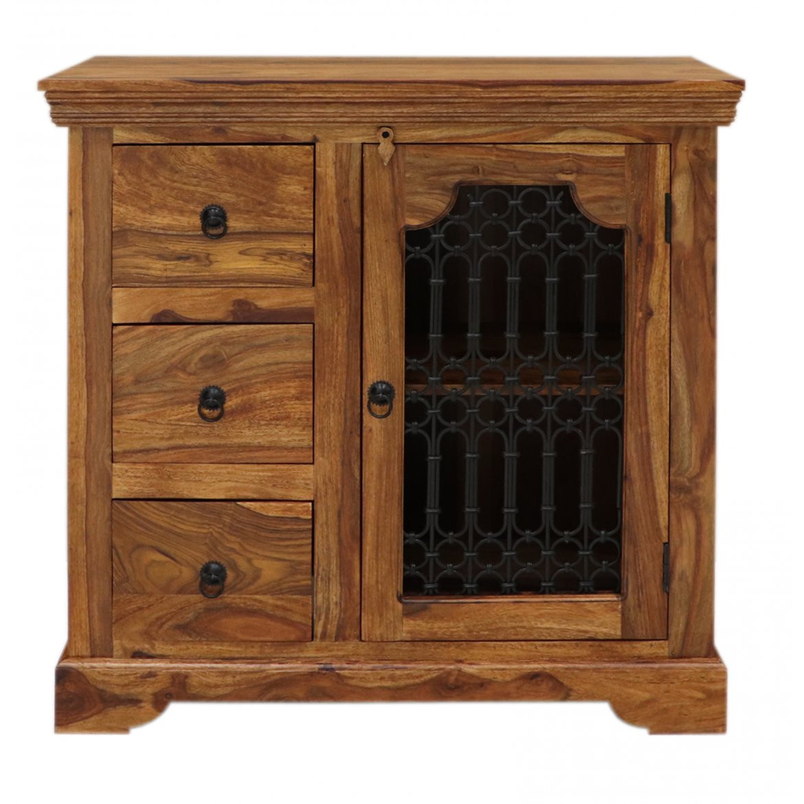 indickynabytek.cz - Komoda Jali s kovovým výpletem 90x90x45 z indického masivu palisandr / sheesham