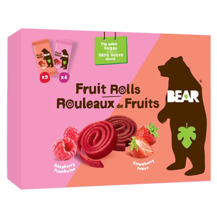 BEAR Fruit Rolls jahoda a malina ovocné rolované plátky 9 x 20 g