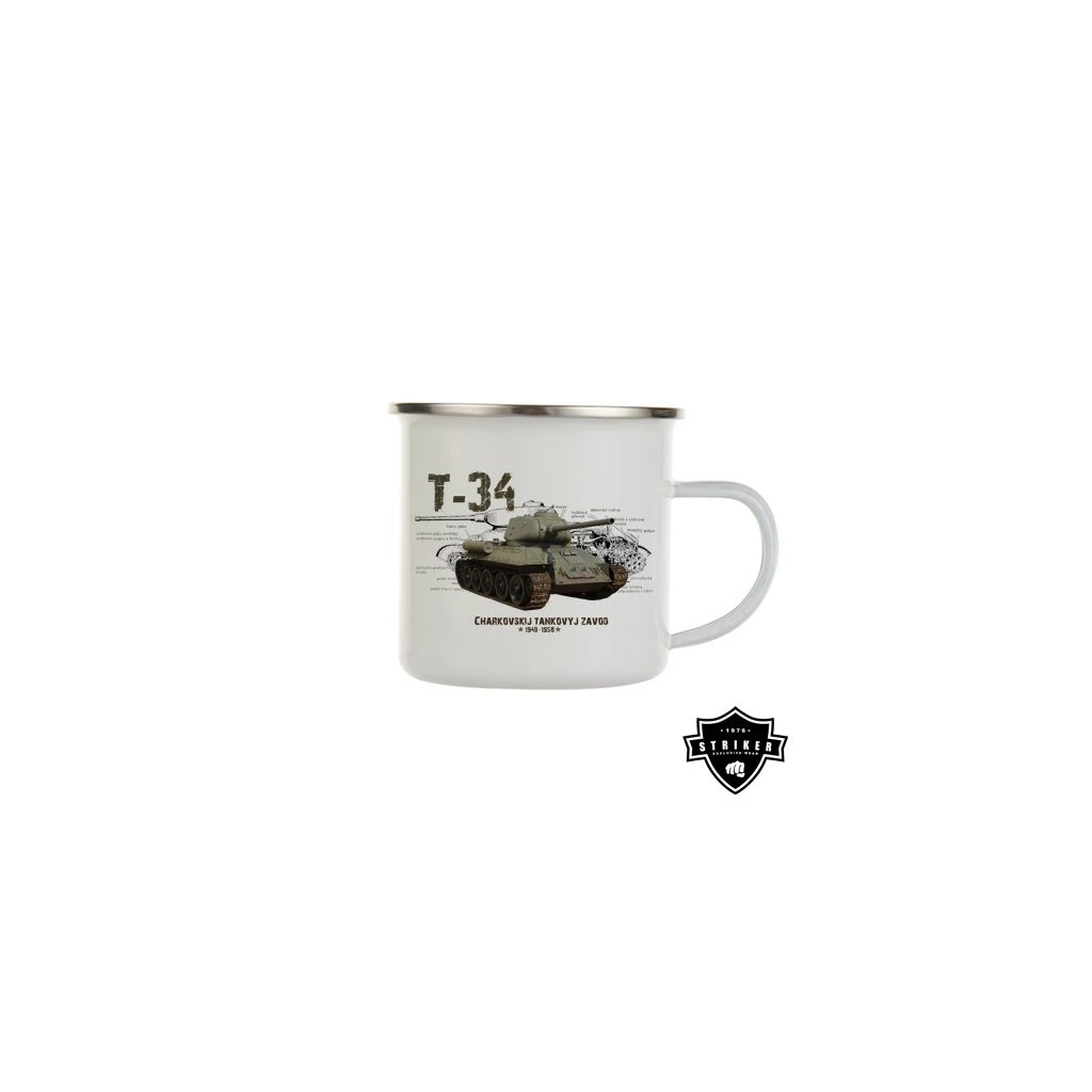 Hrnek smaltovaný (plechový) Striker Tank T-34 300 ml - bílý