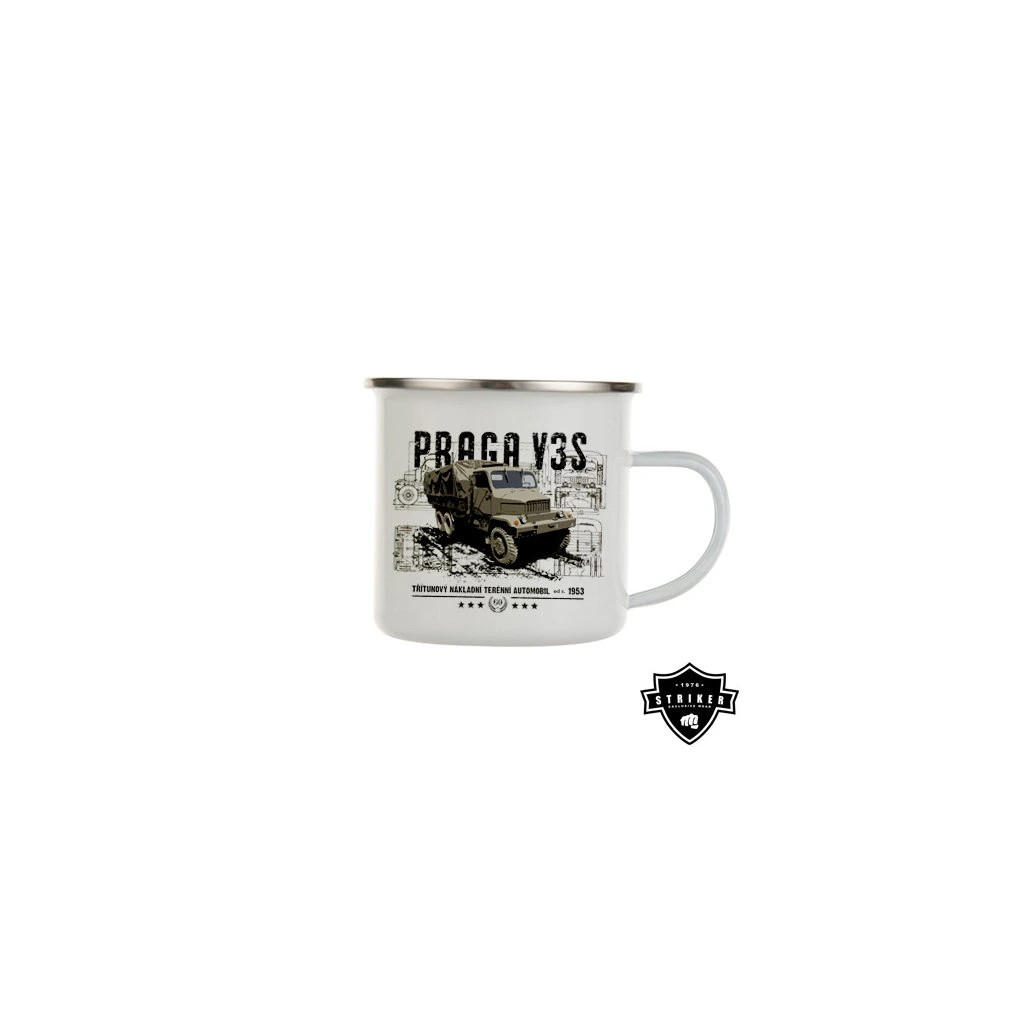 Hrnek smaltovaný (plechový) Striker Praga V3S 300 ml - bílý