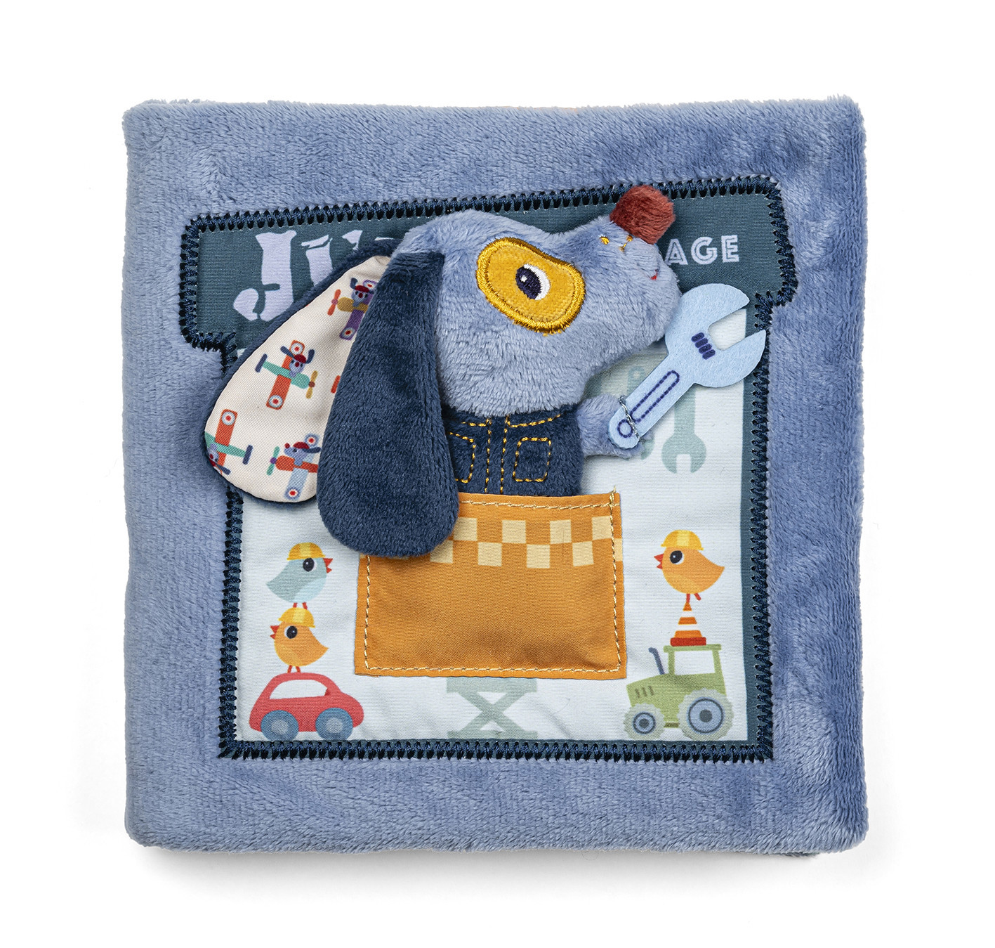 Lilliputiens - textilní knížka - pejsek Jules v garáži