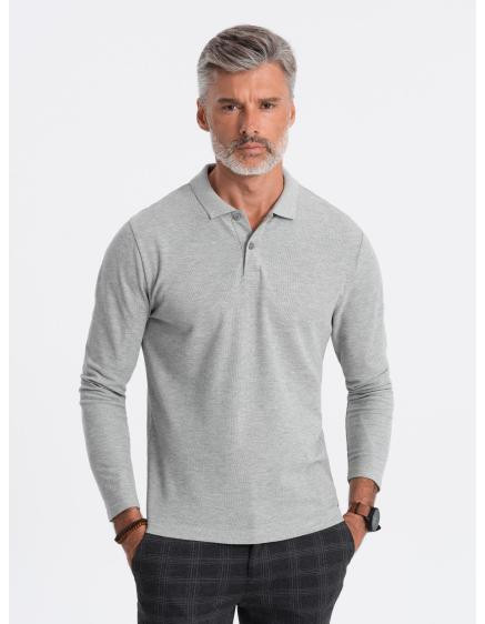 Pánská košile s dlouhým rukávem a polo límcem - šedý melír V4 OM-POBL-0114