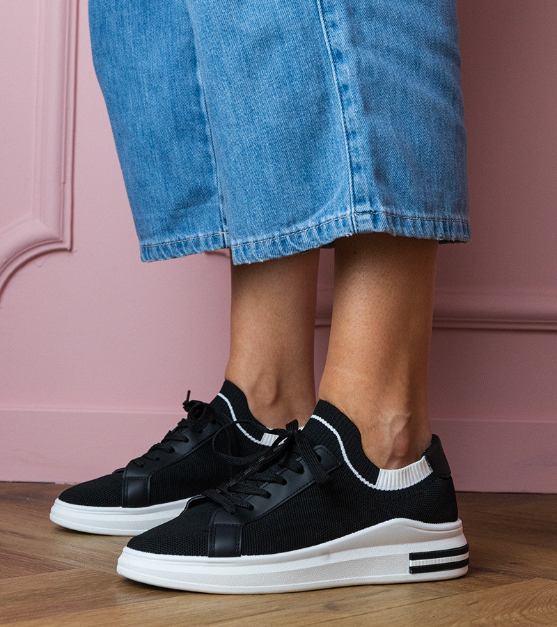 marka niezdefiniowana Black women's platform sneakers with laces Selinda