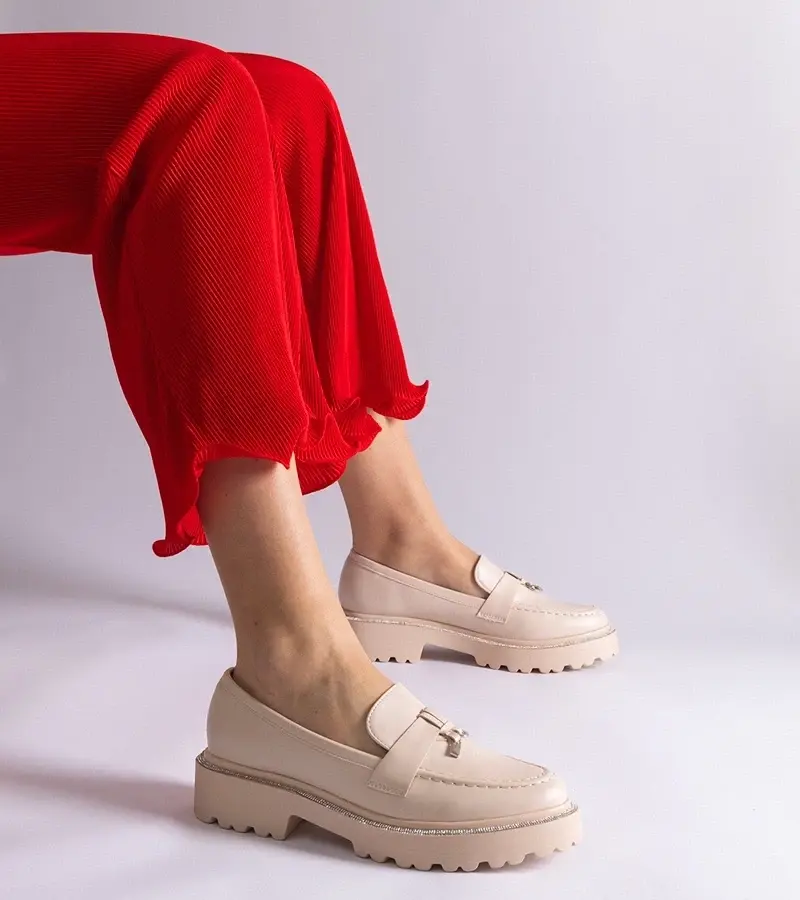 UR/CEO Beige eco-leather moccasins with rhinestones Henley