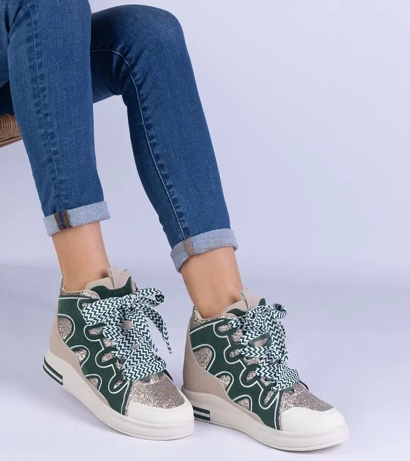 UR/CEO Green sneakers with thick laces and glitter Gralina