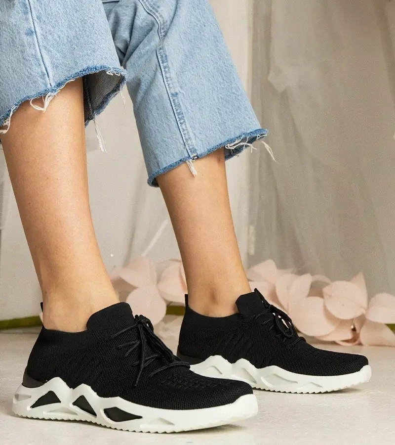 UR/CEO Black women's sneakers with sock-like upper Miyana