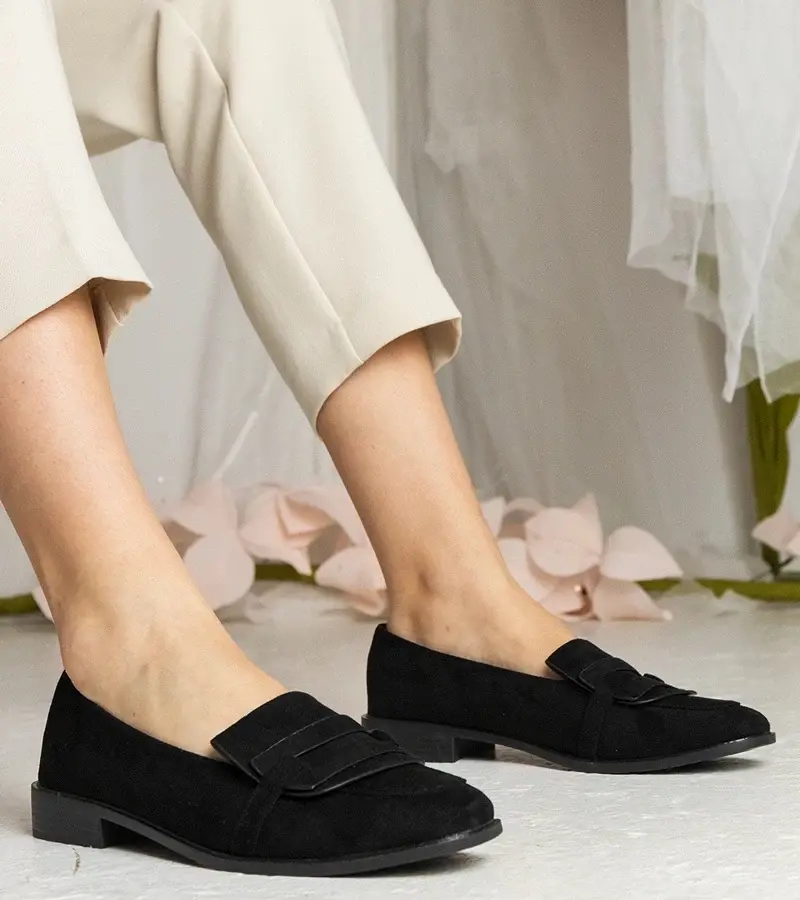 UR/CEO Black classic women's moccasins in eco-suede Laiza