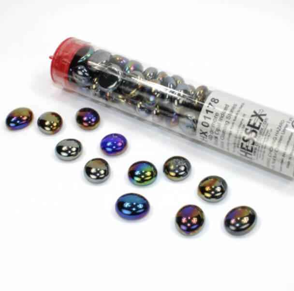 Chessex Gaming Glass Stones in Tube Iridized Opal Black (žetony) – 40 ks