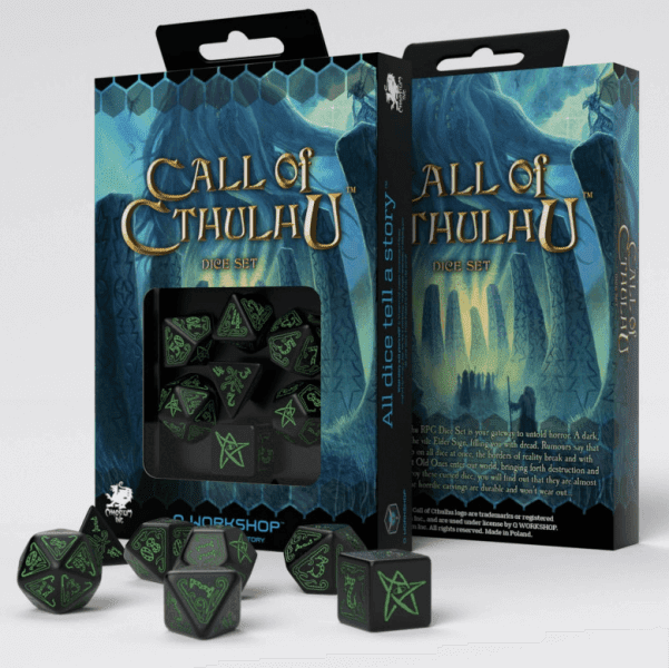Sada kostek Call of Cthulhu Dice Set Black and Green