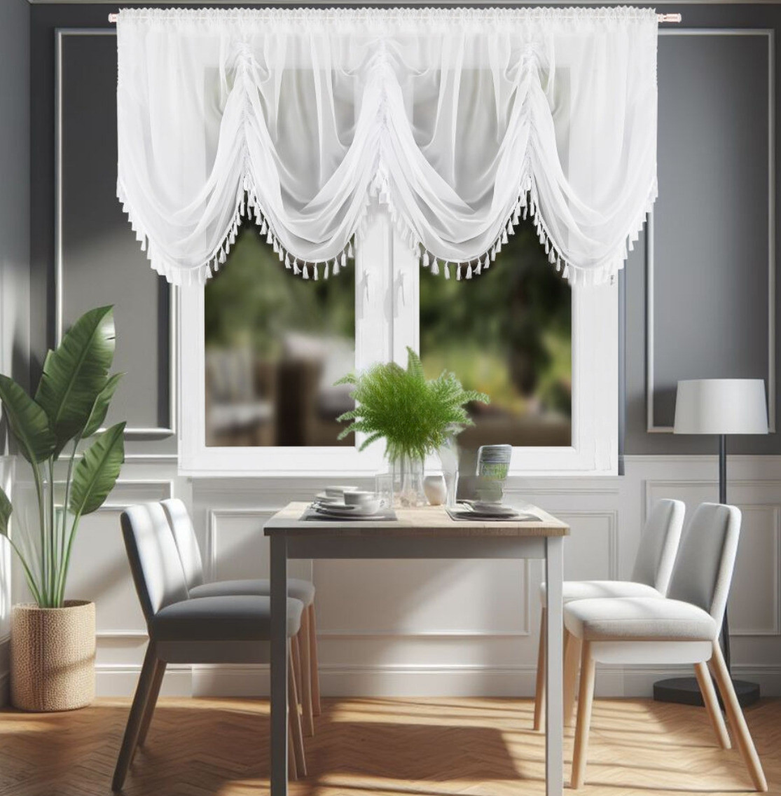 Dekorační krátká záclona s ozdobným řasením s řasící páskou AZARIA bílá 400x150 cm MyBestHome