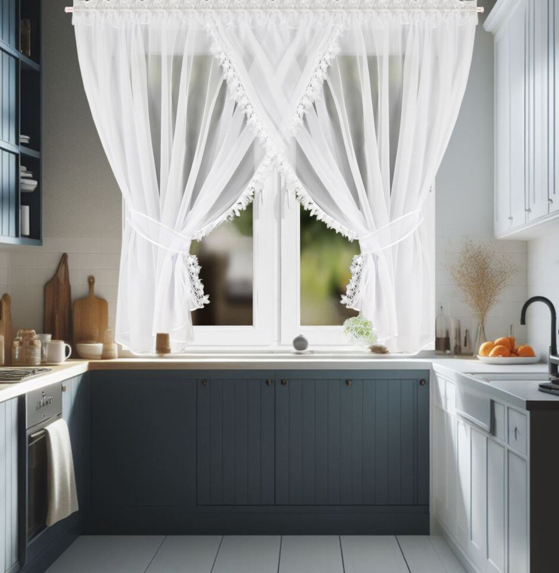 Dekorační krátká záclona s krajkou a řasící páskou ARSENIA bílá 400x155 cm MyBestHome