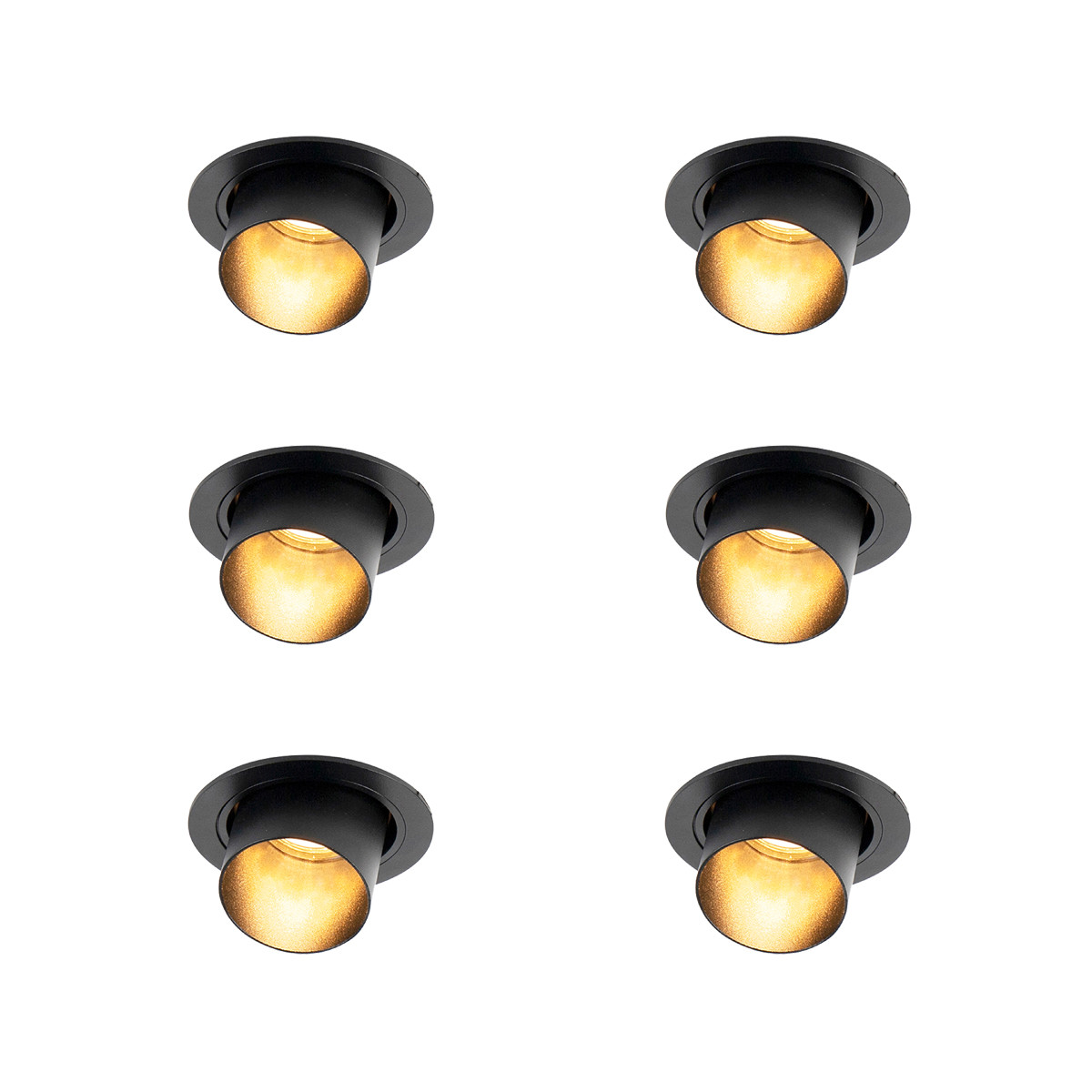 Sada 6 moderních zapuštěných bodových světel černá kulatá naklápěcí - Installa