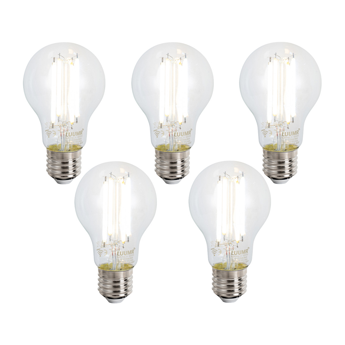 Sada 5 chytrých stmívatelných LED žárovek E27 A60 čirá 7W 806 lm 2700-6500K