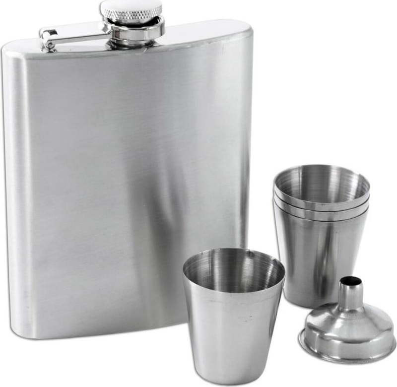 Nerezová sada placatky a 4 panáků Orion Home