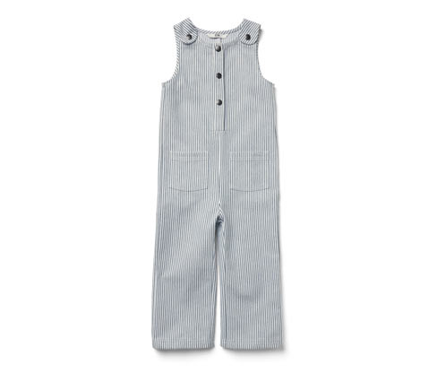 Tchibo - Dětské tkané kalhoty s laclem - pro miminko - vel. 74/80 - barva: modrá/s proužky