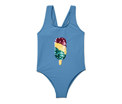 Tchibo - Dívčí plavky s oboustrannými flitry - pro dívky - vel. 86/92 - barva: modrá