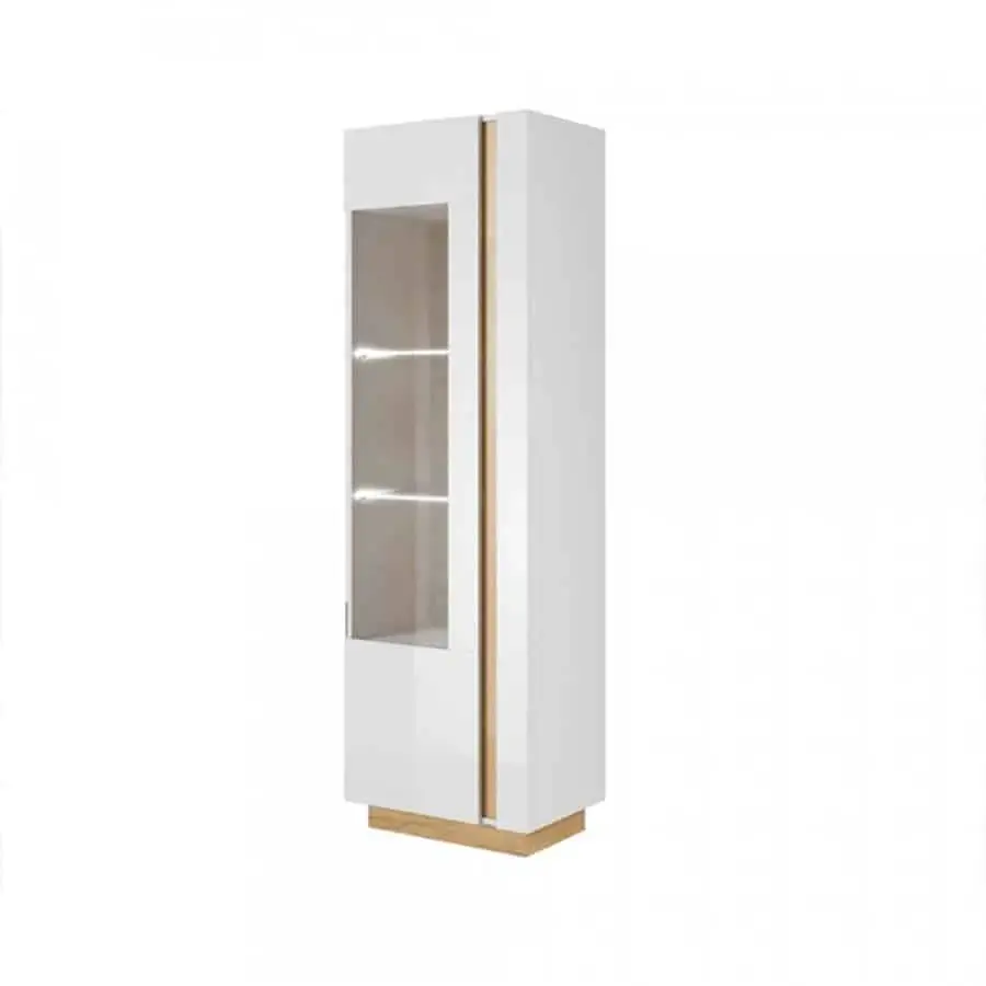 Tempo Kondela Vysoká vitrína CITY 60 - bílá lesk/dub grandson