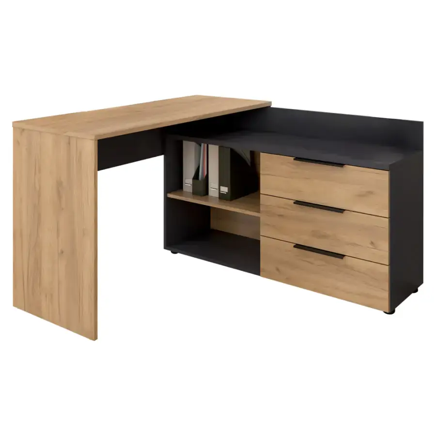 Tempo Kondela Rohový PC stůl KLAUDIUS TYP 9, grafit/dub artisan